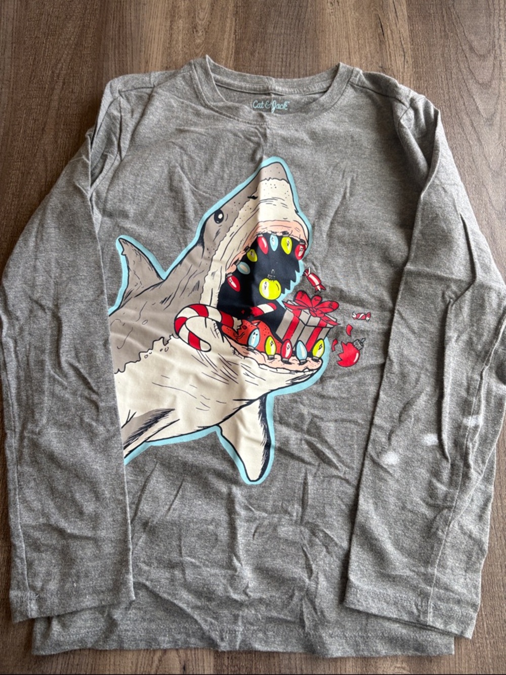 Cat & Jack Gray Shark with Candy Print Long Sleeve Tee